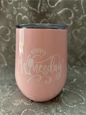 NEW Simply Remarkable 12 oz Peach Happy Winesday Insulated Stemless Wine Tumbler